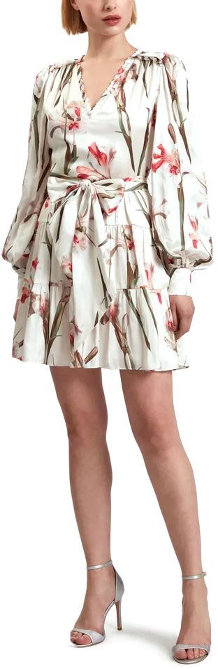 TED BAKER CUIABA PRINTED LONGSLEEVE MINI DRESS WOMEN TED BAKER ΛΕΥΚΟ- ΡΟΖ (279194-IVORY)