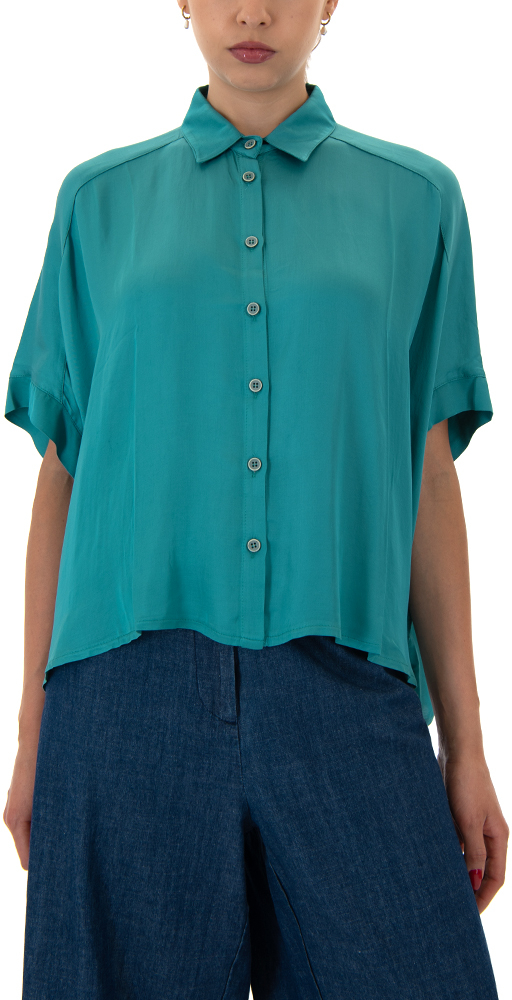 NAMASTE ARIEL SATIN SHORTSLEEVE CROP SHIRT WOMEN NAMASTE ΣΙΕΛ (SS0425002-AQUA)
