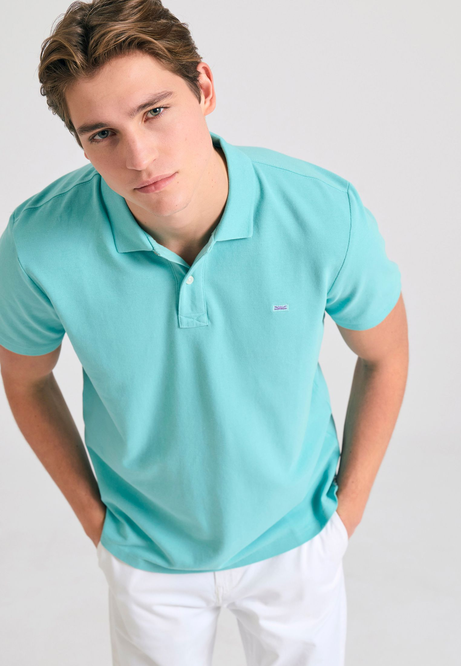 Polo μπλούζα με κεντημένο logo - The essentials - AQUA - FBM011-001-11