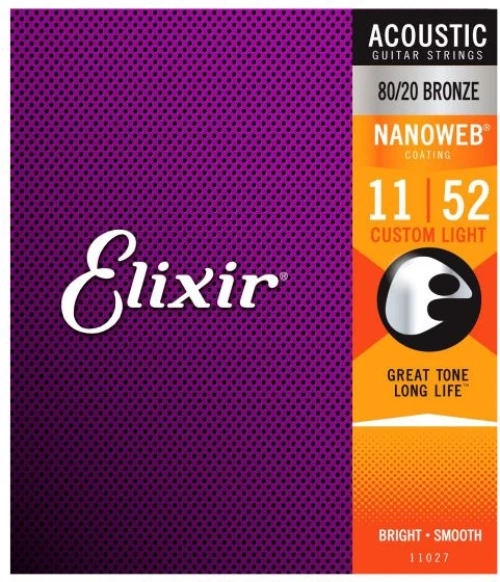 Χορδές Ακουστικής Κιθάρας  Elixir Nanoweb 11027 Custom Light 11-52 80/20 Bronze