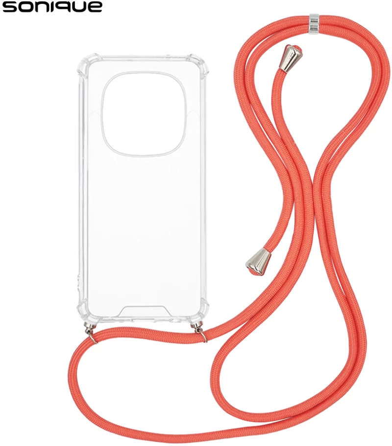 Θήκη Σιλικόνης με Κορδόνι Sonique Armor Clear Xiaomi Redmi Note 14 Pro 5G / Redmi Note 14 Pro Plus 5G / Poco X7 5G Κοραλλί