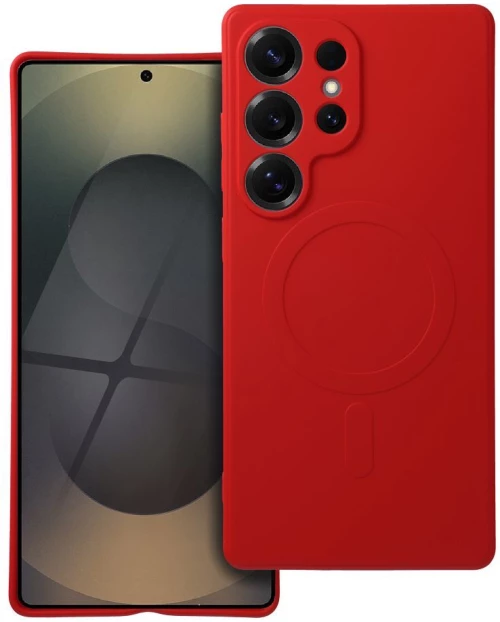 SILICONE MAG COVER case compatible with MagSafe for SAMSUNG S25 Ultra red