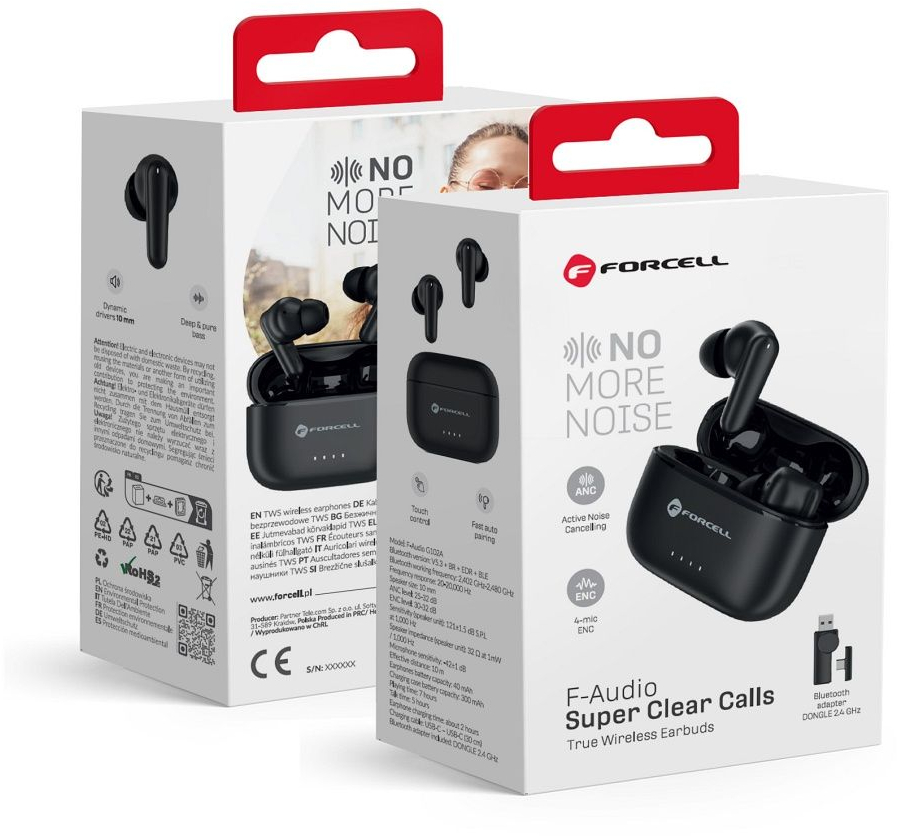 FORCELL F-AUDIO Super Clear Calls wireless headphones bluetooth TWS ANC + ENC + DONGLE black