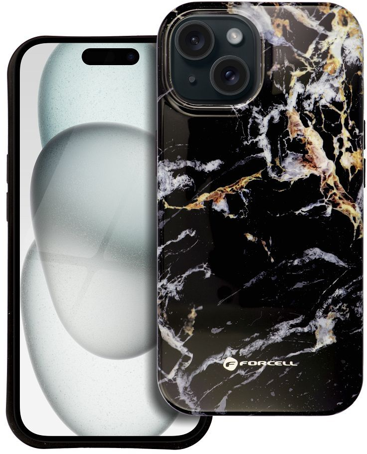 FORCELL F-PROTECT Mirage, Military Drop-Tested case compatible with MagSafe for IPHONE 15 PRO black marble
