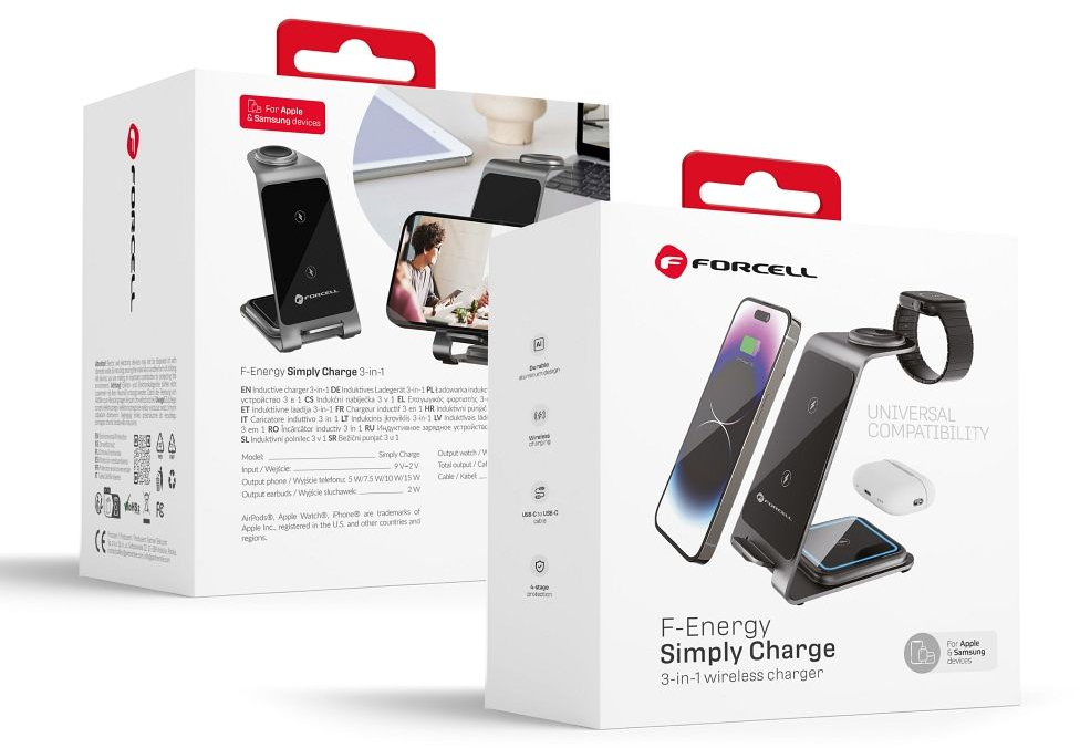 Forcell F-ENERGY Simply Charge 3in1 compatible with Apple Watch and Samsung Watch grey