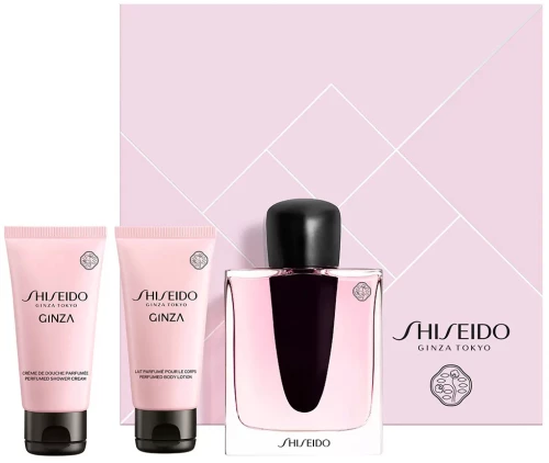 Set Shiseido: Ginza, Eau De Parfum, For Women, 50 ml + Ginza, Moisturizing, Body Lotion, 50 ml + Ginza, Cleansing, Shower Gel, For All Skin Types, 50