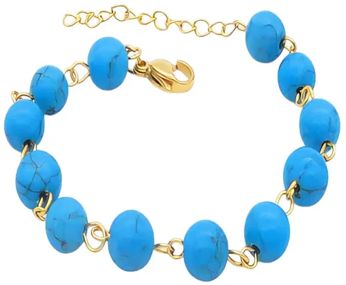 Ατσάλινο Βραχιόλι με Τυρκουάζ Χάντρες και Χρυσή Αλυσίδα (B3420)