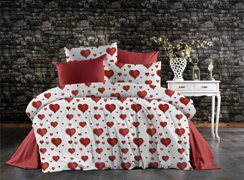 Παπλωματοθήκη Εμπριμέ Πάθος 607 160X240 White-Red 70/30 Cott/Pol - -