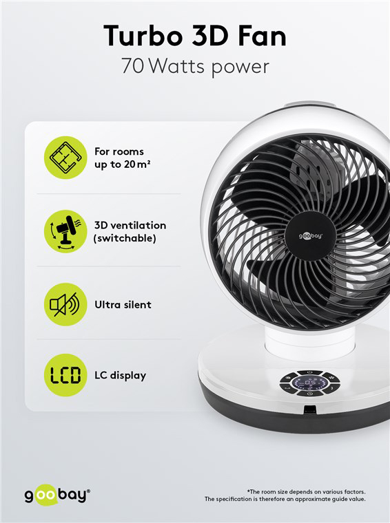 GOOBAY ανεμιστήρας δαπέδου 59515 με χειριστήριο, 23cm, 70W, λευκός