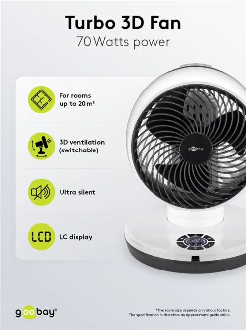 GOOBAY ανεμιστήρας δαπέδου 59515 με χειριστήριο, 23cm, 70W, λευκός