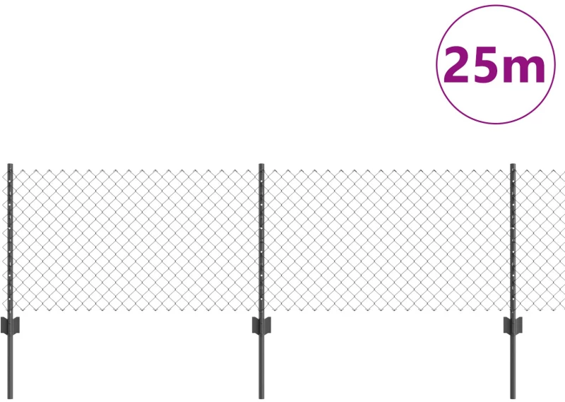 vidaXL Περίφραξη αλυσίδας με 22 U Posts Γκρι 0.6x25 μ Χάλυβας