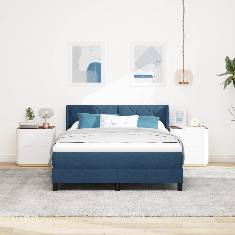 vidaXL κρεβάτι Box Spring με στρώμα σε μπλε χρώμα, 160 x 200 εκ., ύφασμα.