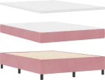 vidaXL Κρεβάτι Box Spring με Στρώμα & Πάγκο Ροζ 140x190 εκ Βελούδο