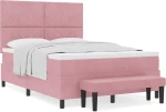 vidaXL Κρεβάτι Box Spring με Στρώμα & Πάγκο Ροζ 140x190 εκ Βελούδο
