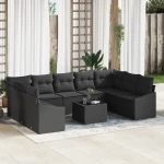 vidaXL Σετ κήπου 10 τεμαχίων με μαξιλάρια σε μπεζ πολυ-ρατάν