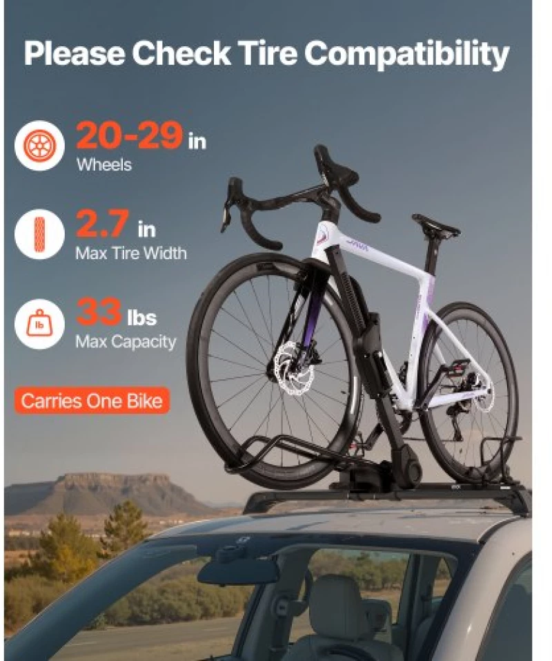 VEVOR Folding Roof Top Bike Rack Heavy Duty Car Bicycle Upright Mount Rack Lock