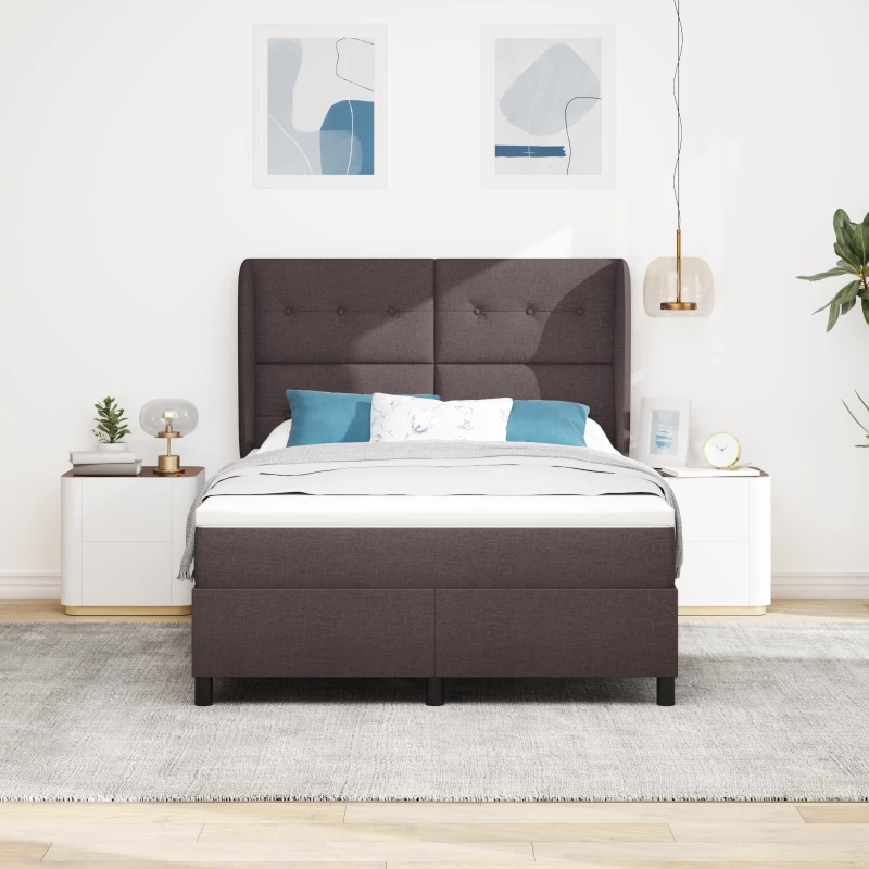 Cομοδίνο vidaXL με στρώμα - Σκούρο Καφέ, 140x200 εκ, Υφασμάτινο