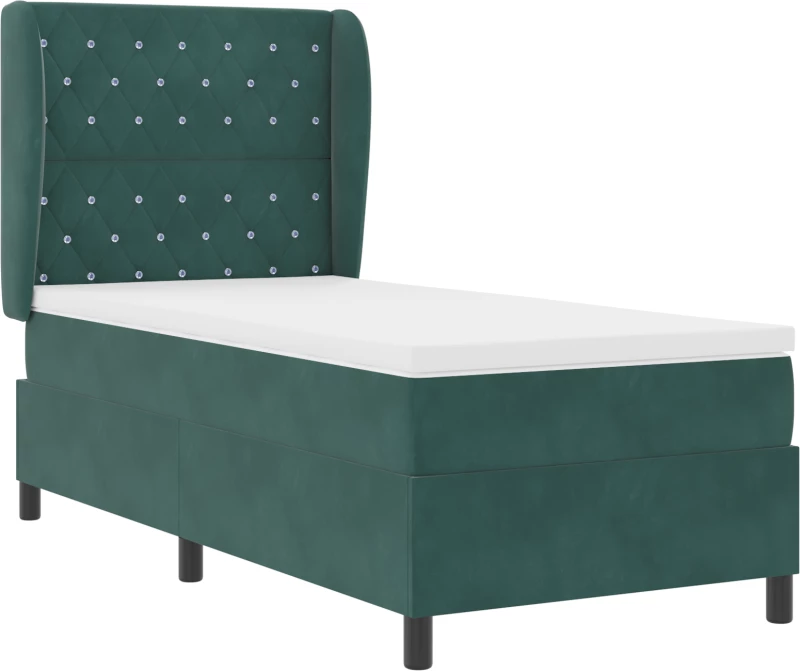 vidaXL Κρεβάτι Box Spring με Στρώμα Σκούρο Πράσινο 90x190 εκ. Βελούδο