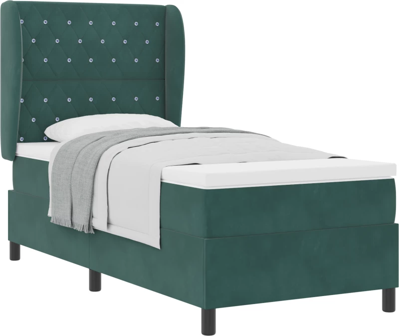 vidaXL Κρεβάτι Box Spring με Στρώμα Σκούρο Πράσινο 90x190 εκ. Βελούδο