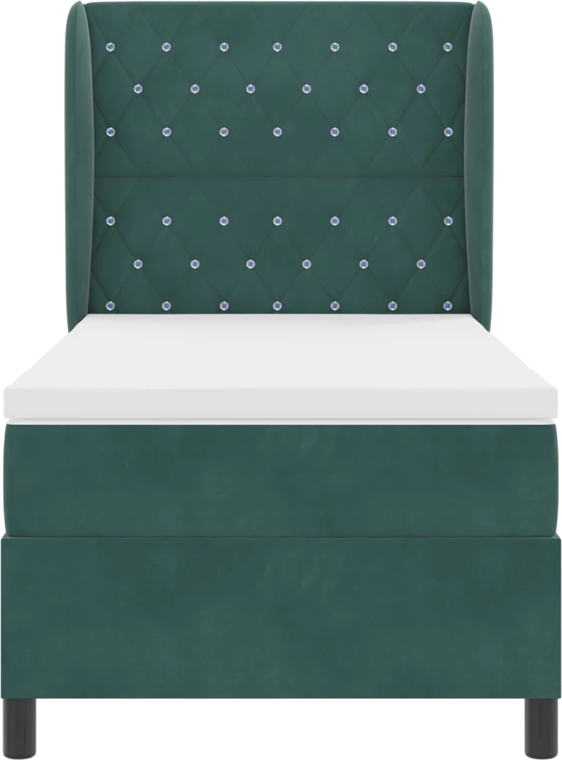 vidaXL Κρεβάτι Box Spring με Στρώμα Σκούρο Πράσινο 90x190 εκ. Βελούδο