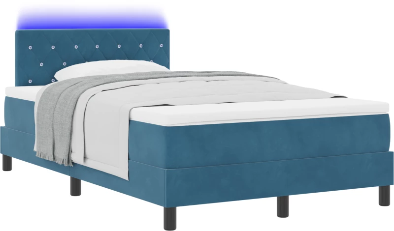 Κρεβάτι με Στρώμα & LED vidaXL Σκούρο Μπλε 120x200 cm Βελούδο