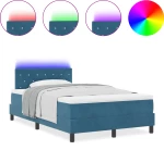 Κρεβάτι με Στρώμα & LED vidaXL Σκούρο Μπλε 120x200 cm Βελούδο