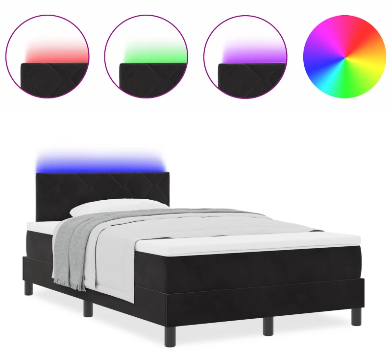 vidaXL Κρεβάτι με Στρώμα & LED Μαύρο 120x200 εκ Βελούδινο