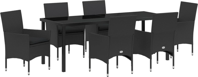 vidaXL 7 Τεμαχίων Σετ Τραπεζαρίας Κήπου με Μαξιλάρια Μαύρο Πολυ Ράτα