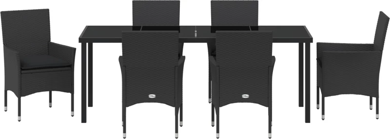 vidaXL 7 Τεμαχίων Σετ Τραπεζαρίας Κήπου με Μαξιλάρια Μαύρο Πολυ Ράτα