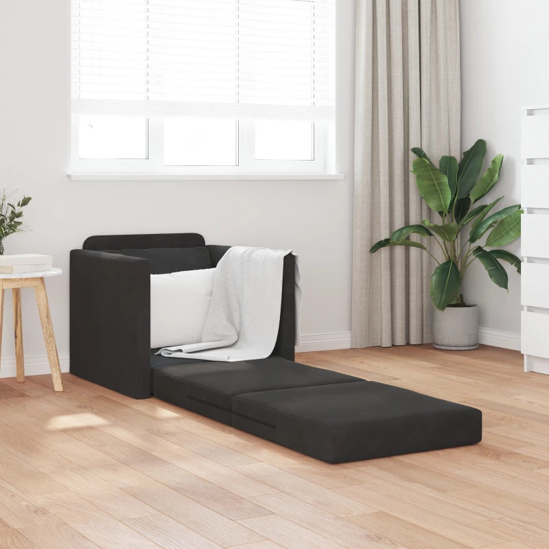 vidaXL Καναπές Κρεβάτι 2 σε 1 Μαύρος 74x77x81 cm Βελούδο