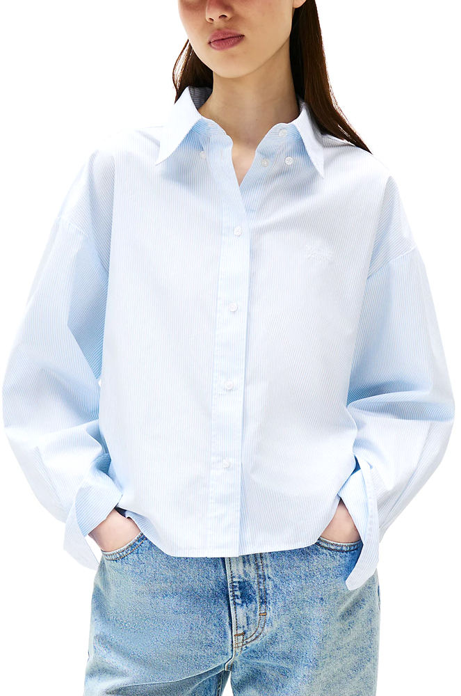 TOMMY HILFIGER TOMMY JEANS POPLIN STRIPED CROP SHIRT WOMEN ΛΕΥΚΟ- ΣΙΕΛ (DW0DW21400-0BC)