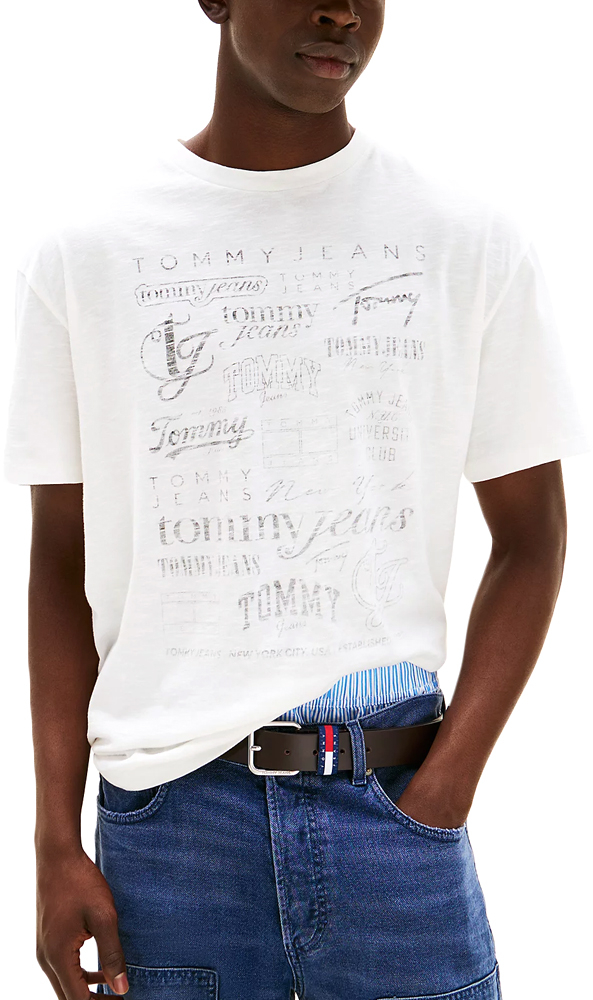 TOMMY HILFIGER TOMMY JEANS ARCHIVE LOGOS RELAXED FIT T-SHIRT MEN ΕΚΡΟΥ- ΜΑΥΡΟ (DM0DM21584-YBL)