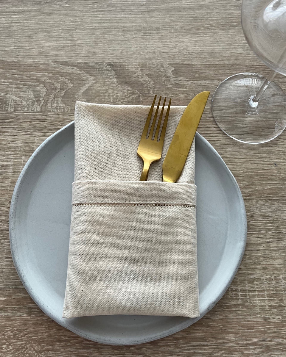 Natural Organic Πετσέτα Φαγητού Catering Γαλλική Γωνία & Αζούρ Elsa Panama 48x48cm 48x48cm Natural