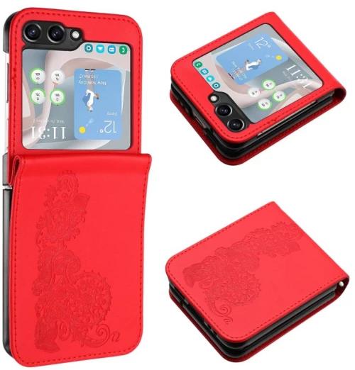 Για το Samsung Galaxy Z Flip5 5G Datura λουλούδι ανάγλυφο Flip δερμάτινη θήκη τηλεφώνου (κόκκινο)
