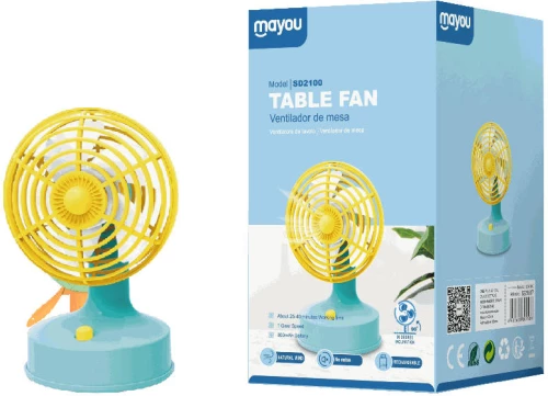 Ανεμιστήρας Mayou Επαναφορτιζόμενος Επιτραπέζιος 300mAh 5V/0.5A Micro usb Yellow 5221007