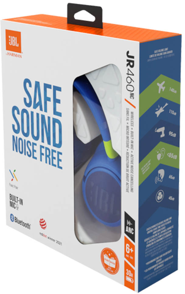 JBL JR460NC Bluetooth Wireless On-Ear Headphones for Kids with Noise Cancellation Blue