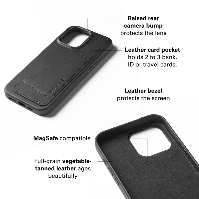 Θήκη Apple iPhone 16 Pro Max - MUJJO Full Leather Wallet Case Δερμάτινη Πορτοφόλι με MagSafe - Black (MUJJO-CL-056-BK)