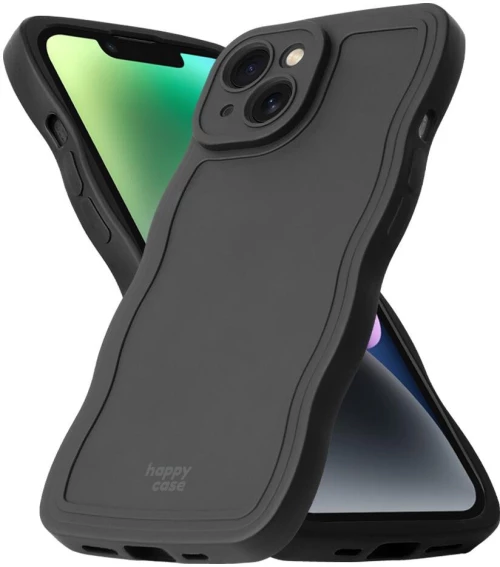 Θήκη iPhone 14 HappyCase Wavy Σιλικόνης - Black (8719246471520)
