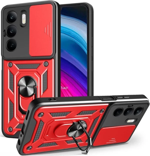 Θήκη Realme C75 Bodycell Armor Slide Ανθεκτική με Κάλυμμα για την Κάμερα & Μεταλλικό Ring Holder - Red (5206015080838)