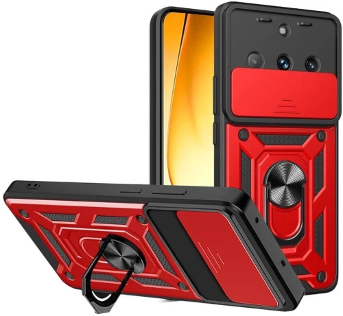 Θήκη Realme 11 Pro / 11 Pro Plus Bodycell Armor Slide Ανθεκτική με Κάλυμμα για την Κάμερα & Μεταλλικό Ring Holder - Red (5206015074684)