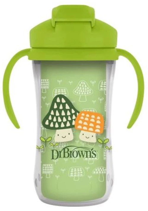 DR. BROWNS Dr. Brown's Παιδικό Ποτηράκι με Λαβές και Καλαμάκι από Πλαστικό Πράσινο 300ml