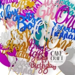 Cake Topper Χάρτινο glitter Ροζ Χρόνια Πολλά