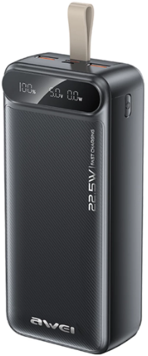 Awei PA-12 Power Bank 30000mAh 22.5W με 2 Θύρες USB-A και Θύρα USB-C Quick Charge 3.0 Μαύρο