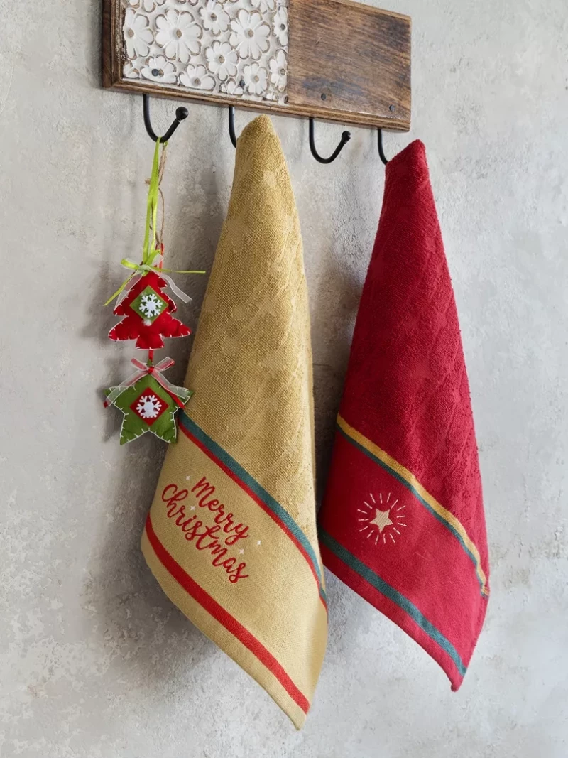 Σετ Πετσέτες Christmas Star Κόκκινο, Χρυσό Σετ (2 x 40x60)
