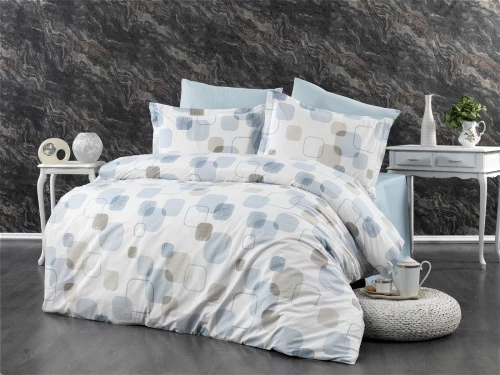 Σεντόνια Εμπριμέ Σετ 4 τεμ Μελίνα 707 220X240 White-Light Blue 100% Cotton - -