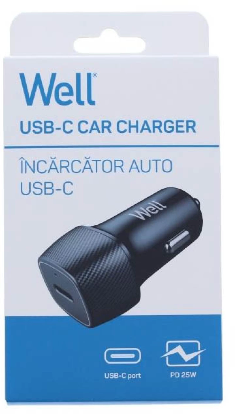 Well Universal USB-C Fast Car Charger 5V/3A 25W Μαύρος PSUP-USB-CPD125BK-WL
