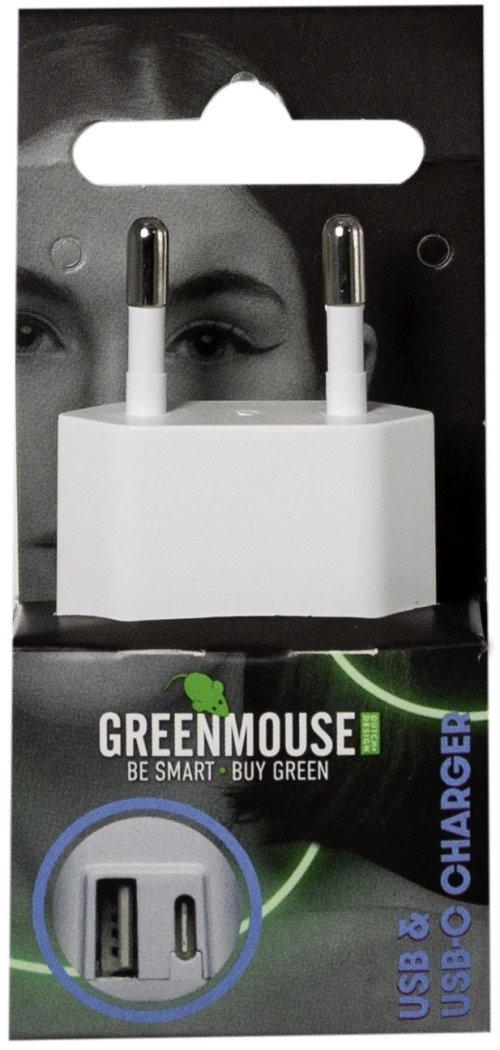 Greenmouse Dual Wall Charger – Διπλός Φορτιστής USB-A & USB-C 20W σε λευκό χρώμα με συσκευασία blister – 66956591