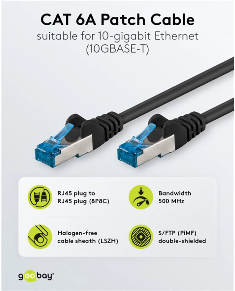 GOOBAY καλώδιο δικτύου 93787, CAT 6A S/FTP, 500MHz, copper, 3m, μαύρο