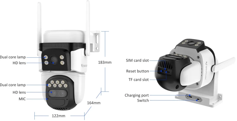 VSTARCAM smart ηλιακή κάμερα BG621TR, triple lens, 3MP, 4G, SD, PTZ, IP66