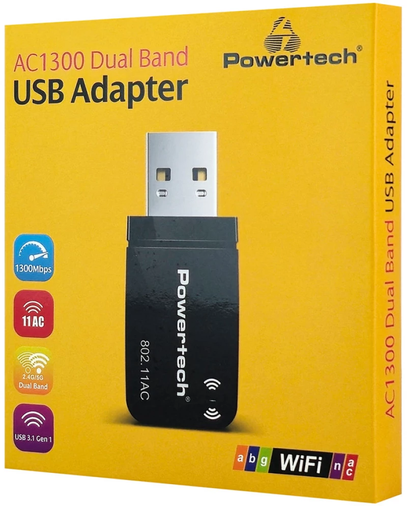 POWERTECH ασύρματος USB αντάπτορας δικτύου PT-1450, 1300Mbps dual band WiFi